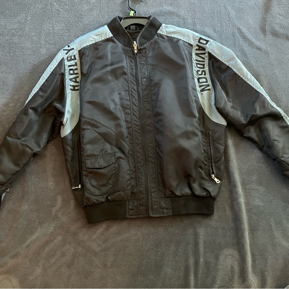 Harley-Davidson Men's Black and Gray Bomber Jacket